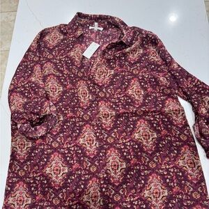 Maurices Burgundy and Gold Floral Blouse